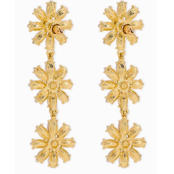 NWT Crystal Dangle Earrings Daisy Flowers Rhinestone Yellow Gold Daisies Drop - Picture 7 of 8